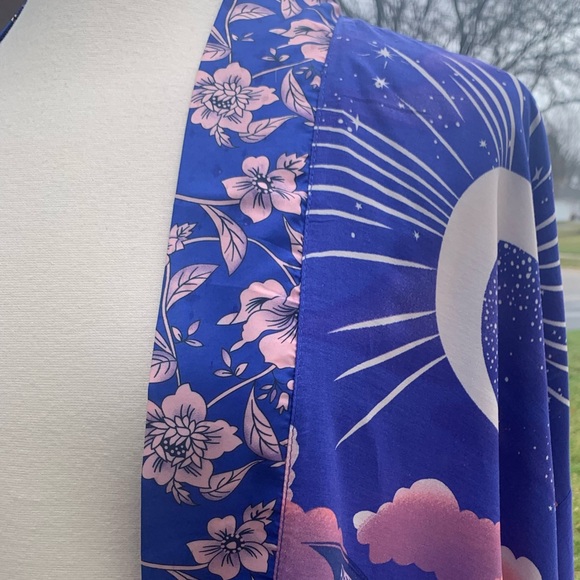 New Bohemian Moon & Stars Mixed Floral Print Kimono Cardigan Jacket Robe - Picture 12 of 17